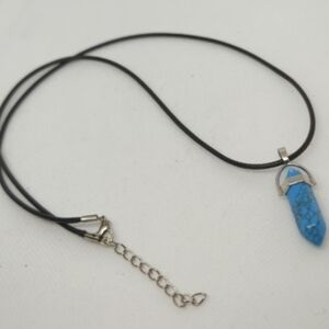 Healing Crystal Point Turquoise Necklace Silver tone Leather Necklace 22" Cord